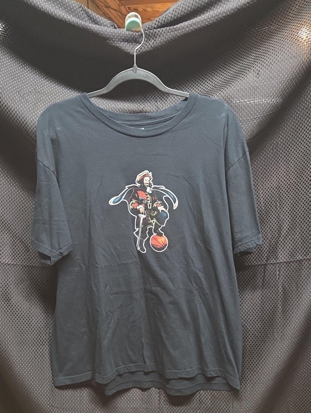 Black Graphic Crew Neck T-Shirt, Captain Morgan Basketball Jersey Tshirt, XL